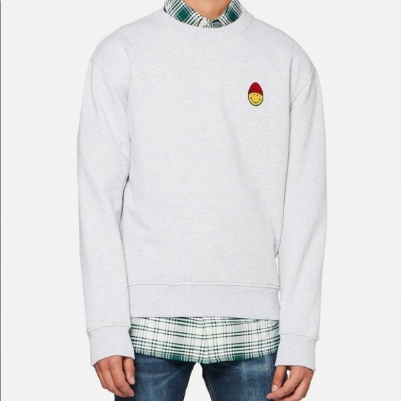 Ami Paris Alexandre Mattiusi Smiley patch crewneck pullover medium Heather grey - Picture 1 of 16